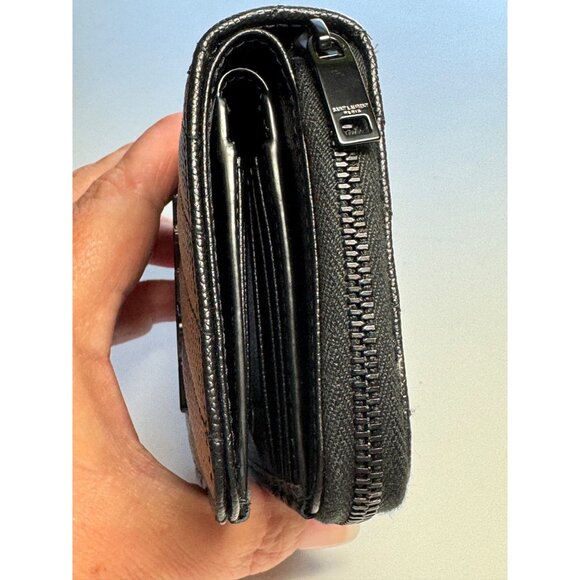 NEW Saint Laurent Black Cassandre Matelasse Compact Zip Flap Wallet Leather - Picture 5 of 16